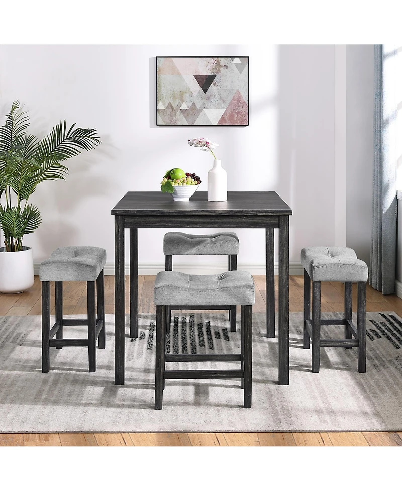 Casainc Industrial 5-Piece Dining Set with Bar Table and Chairs Grey