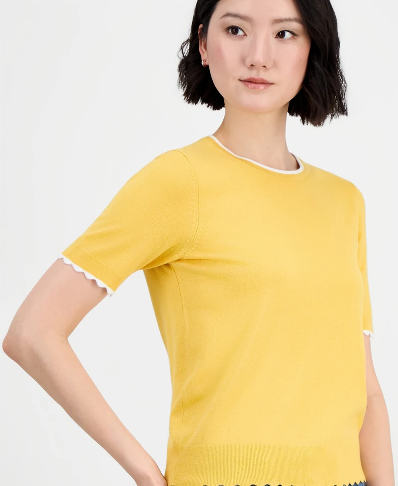 Nautica Women's Scallop-Trim Short Sleeve Crewneck Sweater