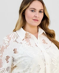 Anne Klein Plus Blossom Lace Button-Down Blouse