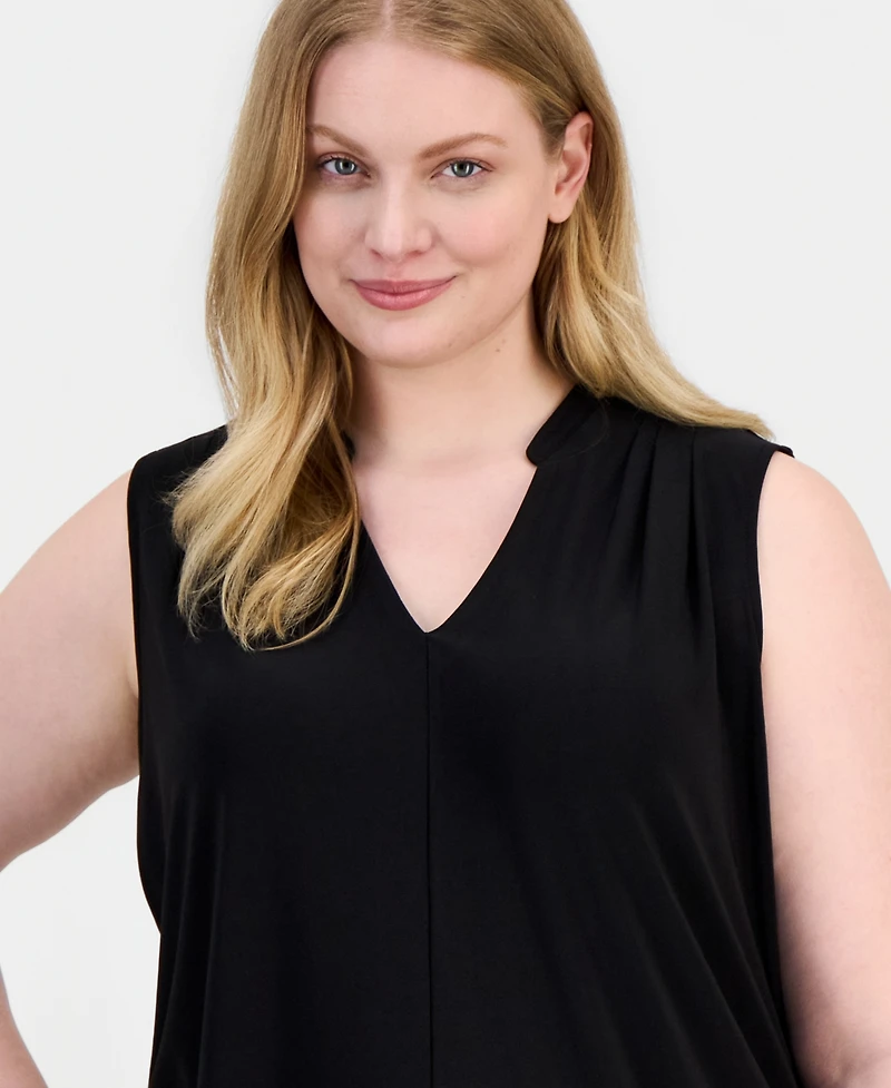 Anne Klein Plus Pleated-Shoulder Sleeveless Top