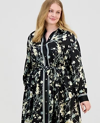 Anne Klein Plus Long-Sleeve A-Line Midi Shirtdress