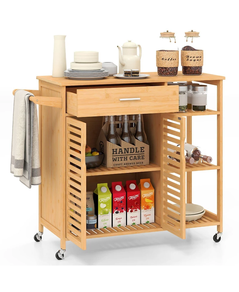 Slickblue Kitchen Island Cart on Wheels with Sturdy Wicker Frame