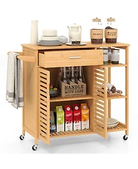 Slickblue Kitchen Island Cart on Wheels with Sturdy Wicker Frame