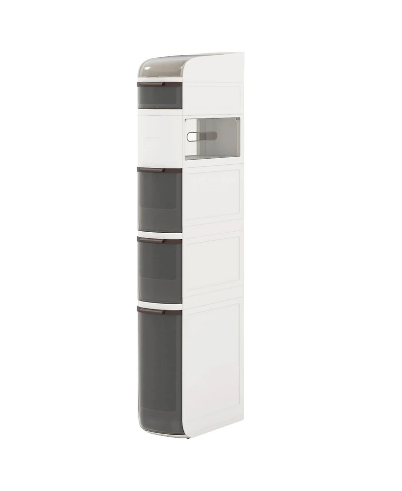 Costway -Tier Narrow Bathroom Storage Cabinet with Drawers Tissue Box Wheels for Kitchen