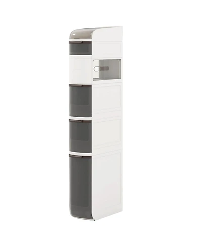 Costway -Tier Narrow Bathroom Storage Cabinet with Drawers Tissue Box Wheels for Kitchen