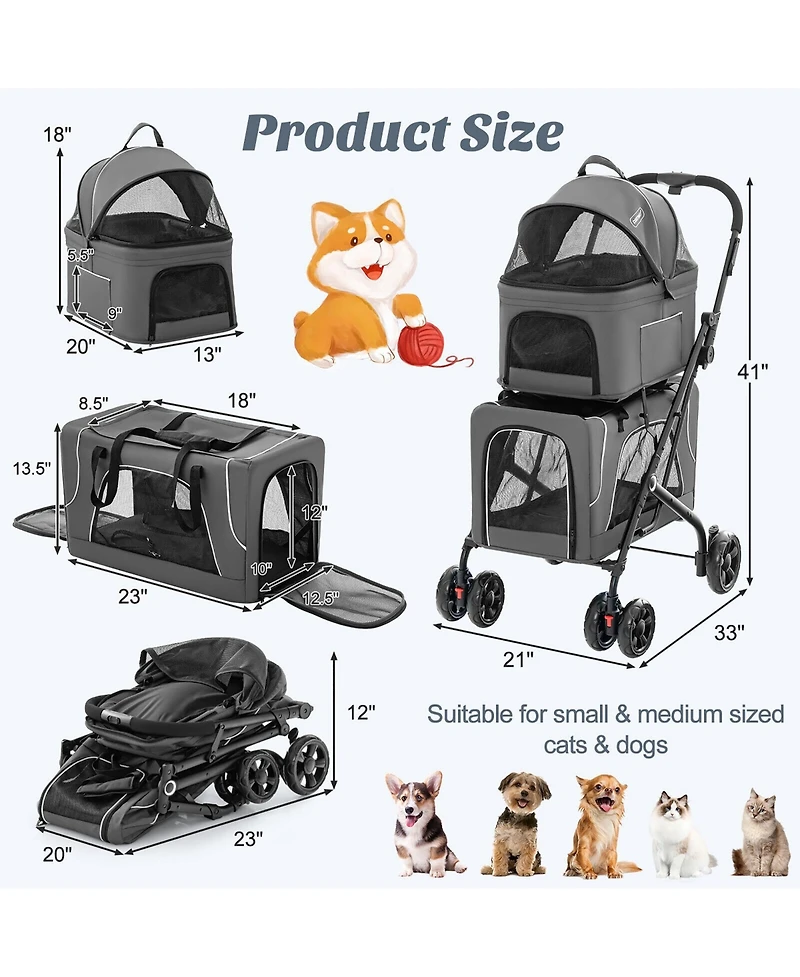 Gymax Double Pet Stroller for 2 Dogs or Cats w/ 2 Detachable Carriers Safety Belt