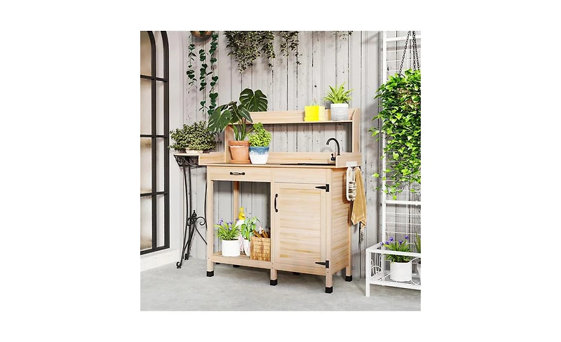 Slickblue Outdoor Gardening Workbench with Open Shelf Storage for Pots