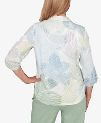 Alfred Dunner Women's St. Augustine Pastel Floral Print Button Down Shirt