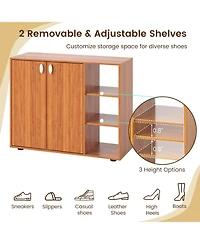 Costway 3-Tier Wooden Shoe Storage Organizer with Doors & 3-Level Adjustable Open Shelves