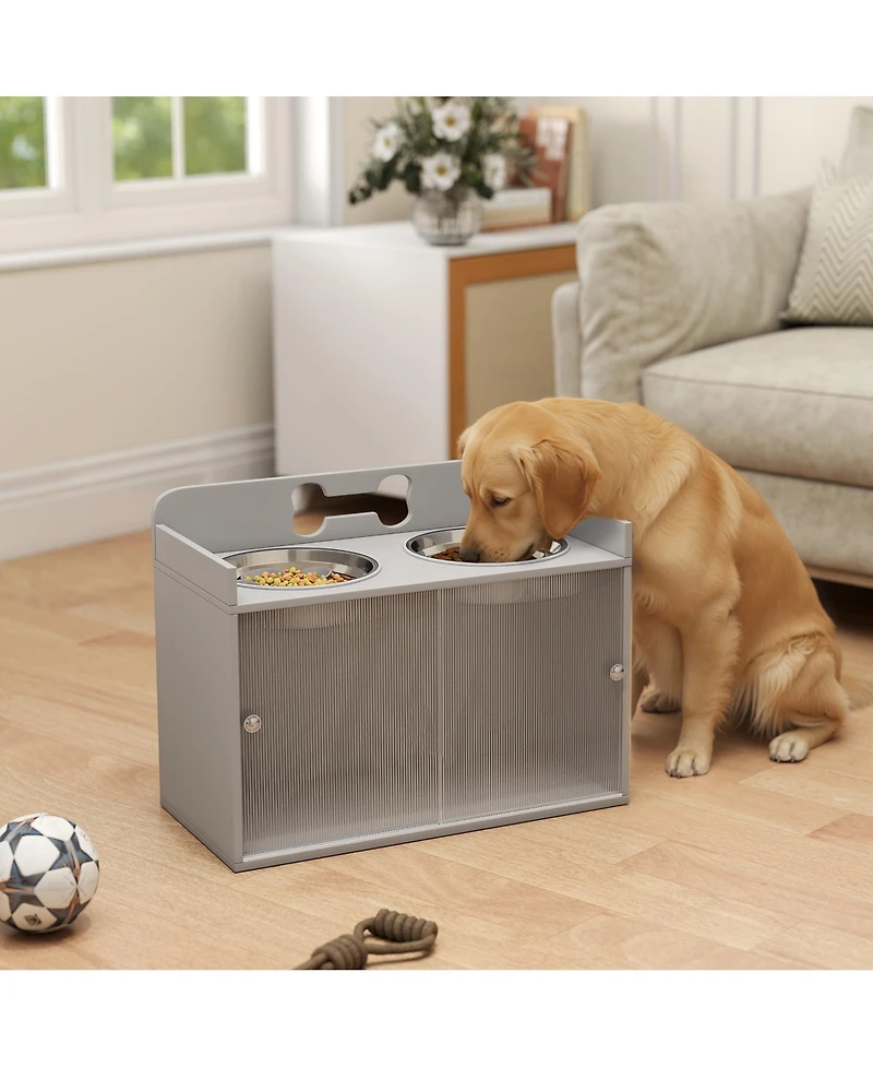 PawHut Elevated Dog Bowls with Storage, Raised Bowl Sd with Food Dishes