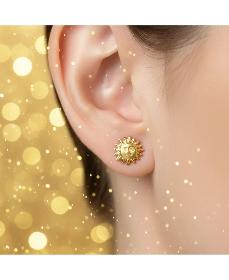 Bling Jewelry Summer Vacation Solar Sun Beach Fun Celestial Sunburst Sun 1 Piece Stud Earring Screw Back Yellow 10K Gold