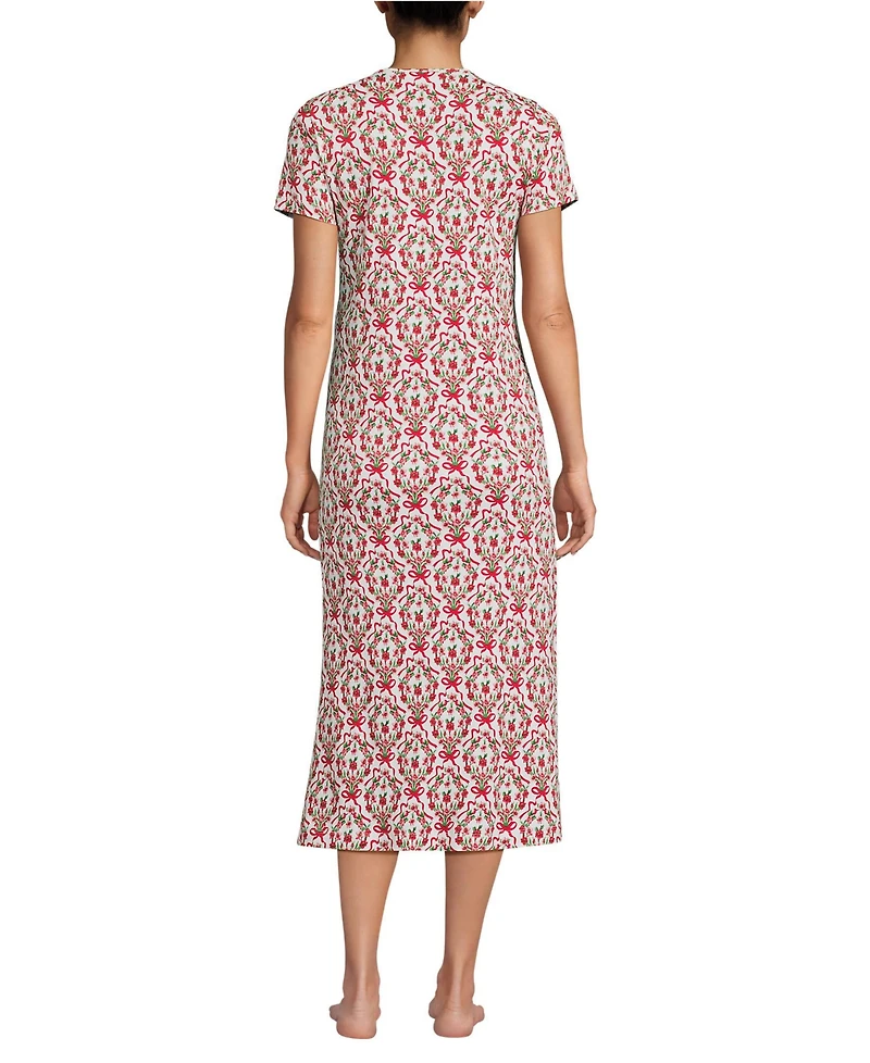Lands' End Women's Cotton Short Sleeve Midcalf Nightgown