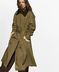 Mango Women's Corduroy Collar Double-Breasted Trench Coat