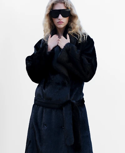 Mango Women's Fur-Effect Belt Coat