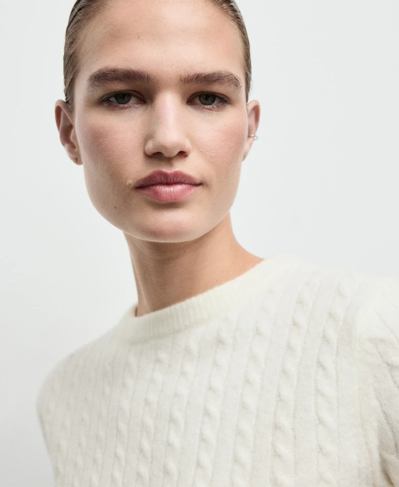 Mango Women's Short-Sleeved Cable-Knit Sweater