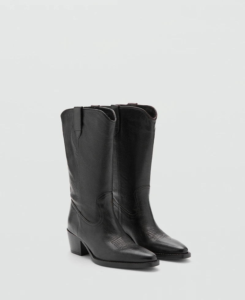 Mango Women's Leather Pointed Ankle Boots