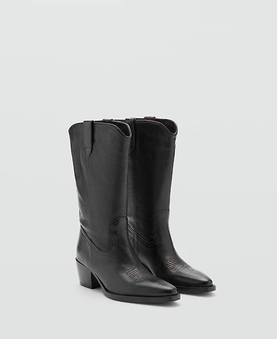 Mango Women's Leather Pointed Ankle Boots