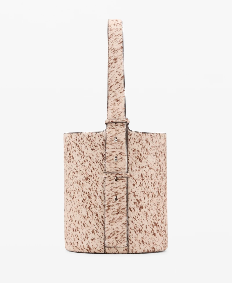 Mango Women's Leather And Fur Bucket Bag