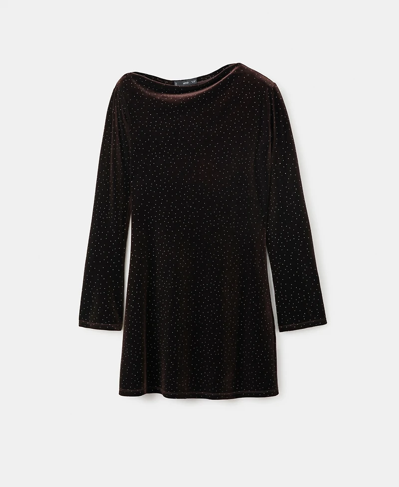 Mango Women's Shiny Details Asymmetrical Velvet Dress