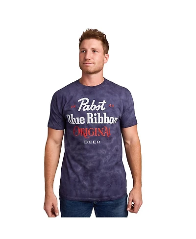 Pabst Blue Ribbon Men's Original Blue Crystal Wash Crew Neck Short Sleeve T-shirt-Medium