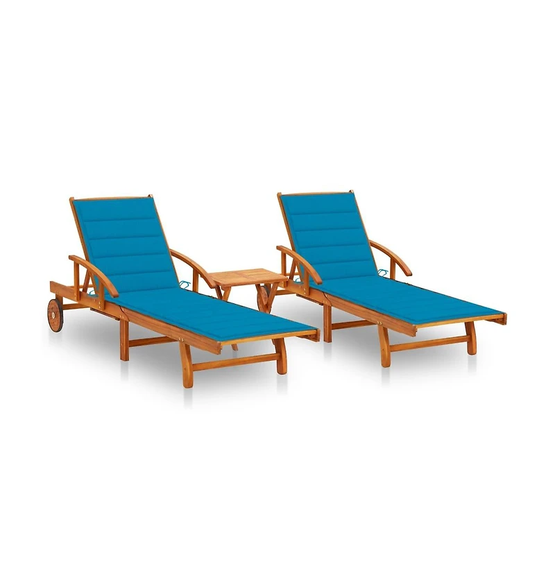 vidaXL Sun Lounger Blue cushions, Natural wood