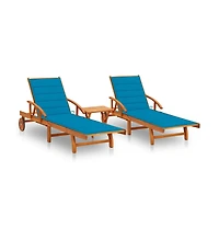 vidaXL Sun Lounger Blue cushions, Natural wood