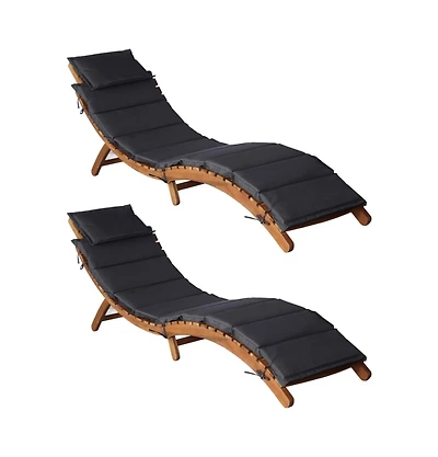 Sun Lounger Set of 2 Dark grey Solid acacia wood Standard