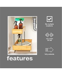 Household Essentials Glidez Pull-Out Storage Organizer, 2 -Tier Design, Natural and Chrome