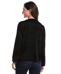 Rafaella Petite Cheetah Print Split Neck Long Sleeve Popover Top