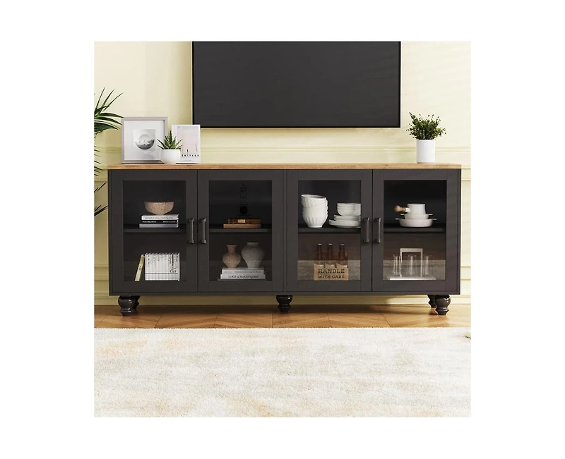 Casainc Farmhouse Storage Cabinet Tv Stand with Tempered Glass Doors And Adjustable Shelves