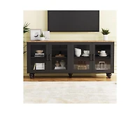 Casainc Farmhouse Storage Cabinet Tv Stand with Tempered Glass Doors And Adjustable Shelves