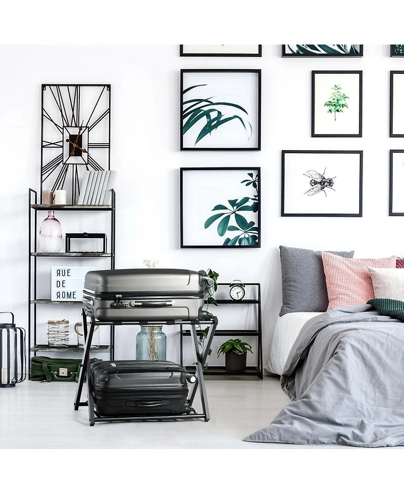 Costway Folding Luggage Rack with Shelf Travel Suitcase Shoe Storage Holder Wood Stand