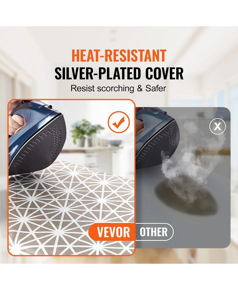 Ecooso Ironing Board with Large Surface, 4-Layer Thick Design, Heat-Resistant Cotton Cover, 7 Adjustable Heights for Home Laundry