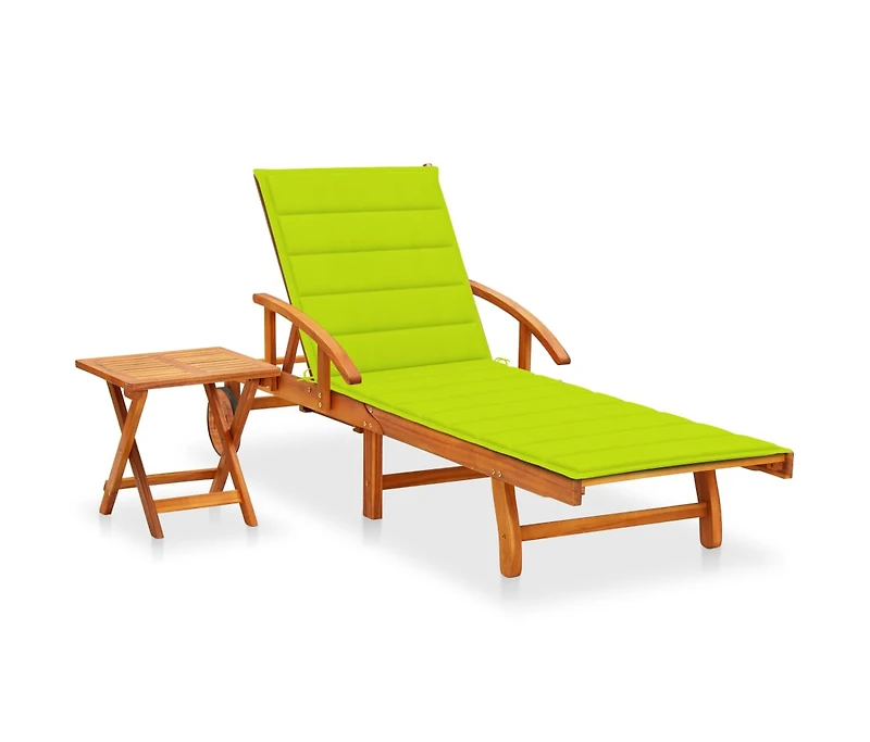 vidaXL Sunlounger With Table Bright green cushion