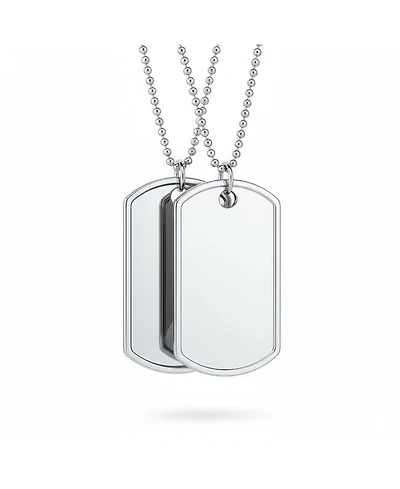 Bling Jewelry Set of 2 X-Large Army Military Dog Tag Pendant Necklace Sterling Silver Long Bead Ball Chain 20 Inch