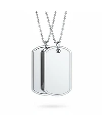 Bling Jewelry Set of 2 X-Large Army Military Dog Tag Pendant Necklace Sterling Silver Long Bead Ball Chain 20 Inch