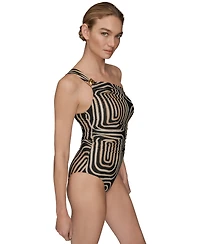 Donna Karan Women's Printed One-Shoulder Swimsuit
