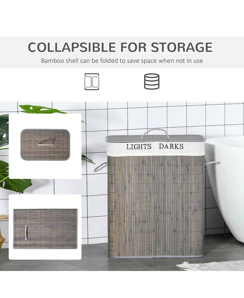 Homcom Bamboo Laundry Basket, Collapsible Laundry Hamper,