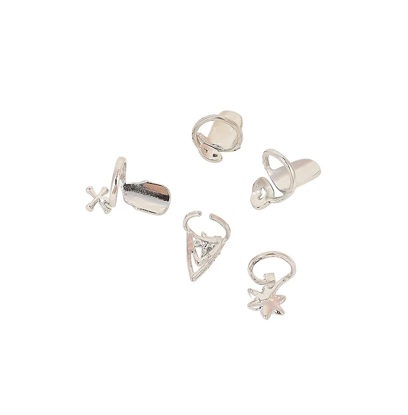 Women's The Bling-Bloom Nail Rings - Metallic Silver (Set Of 5)