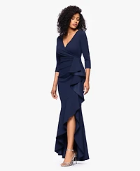 Betsy & Adam Women's Long Cascading Ruffle Gown