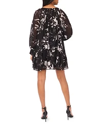 Msk Petite Long-Sleeve Printed Short Shift Dress