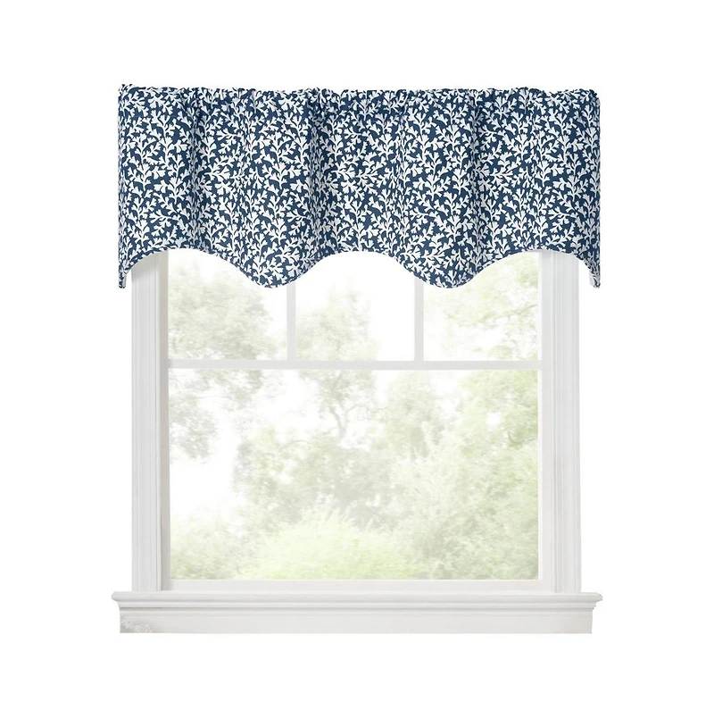 Ellis Curtain Sea Tumble 3" Rod Pocket 100% Cotton Machine Wash and Dry Scallop Valance Lined 50" x 16" Navy