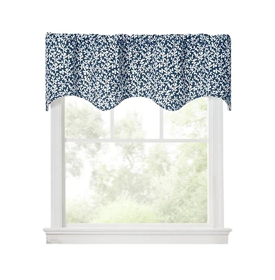 Ellis Curtain Sea Tumble 3" Rod Pocket 100% Cotton Machine Wash and Dry Scallop Valance Lined 50" x 16" Navy