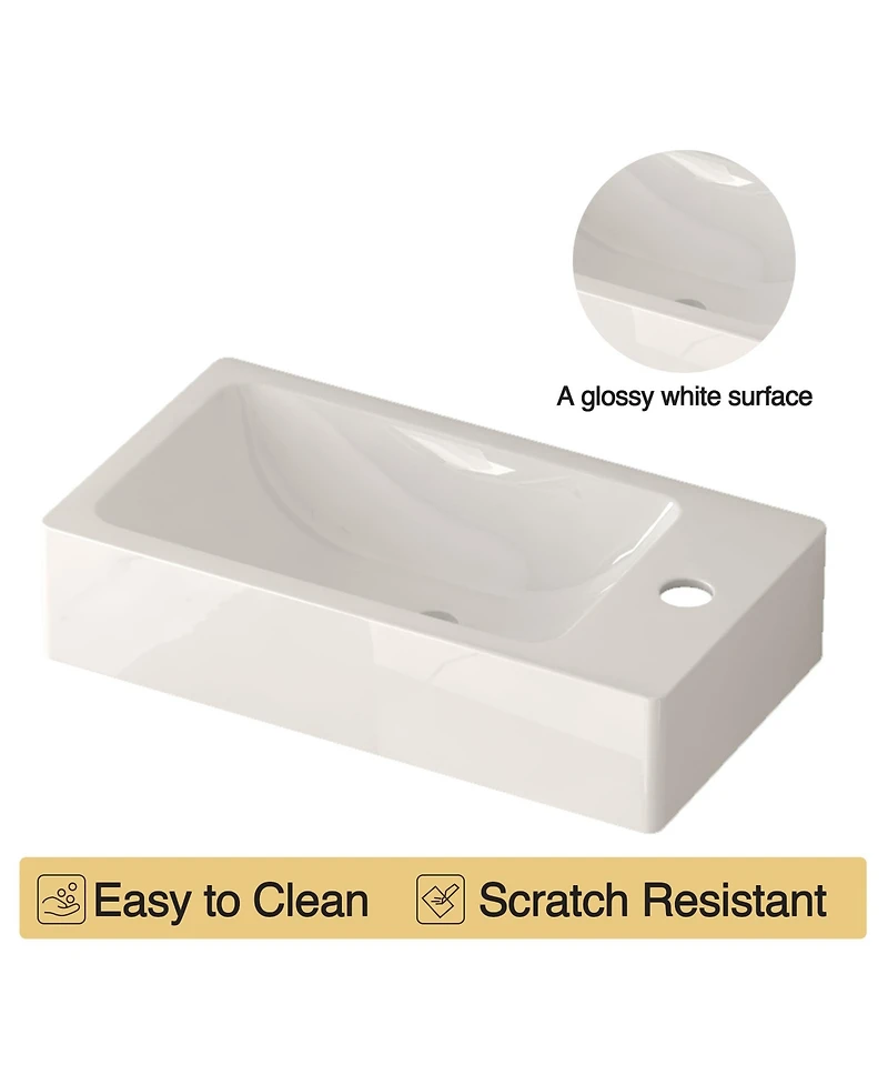 Boyel Living 16" Wall-Mounted Bathroom Vanity, Acacia Wood with White Resin Basin & Soft-Close Door