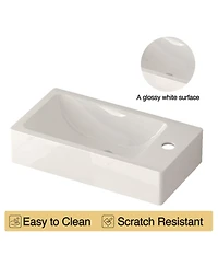 Boyel Living 16" Wall-Mounted Bathroom Vanity, Acacia Wood with White Resin Basin & Soft-Close Door