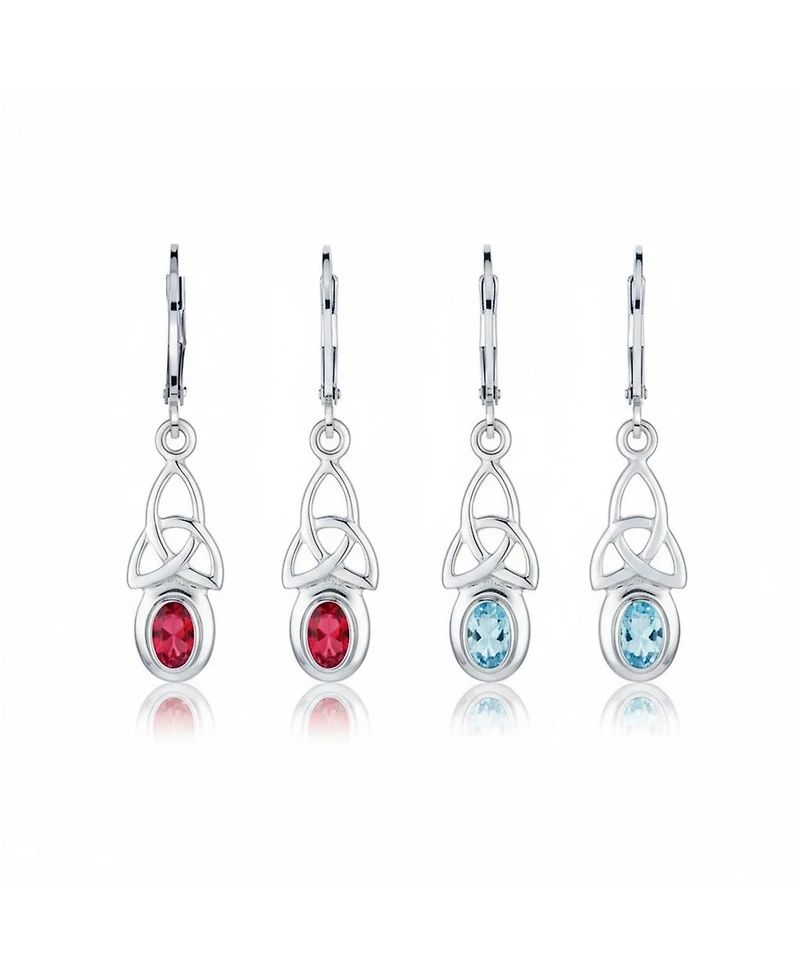Bling Jewelry Set of 2 Love Knot Oval Bezel Set Natural Topaz & Red Glass Dangle Earrings