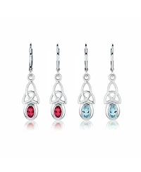 Bling Jewelry Set of 2 Love Knot Oval Bezel Set Natural Topaz & Red Glass Dangle Earrings