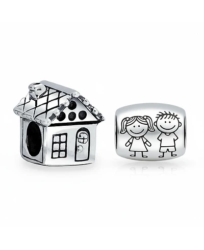Bling Jewelry Set of 2 Sweet Heart New Homeowner & Cartoon Family Brother Sister Friends Charm Bead Sterling Silver