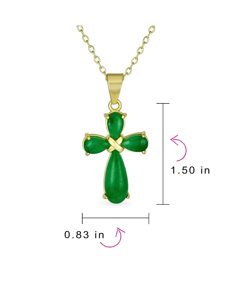 Bling Jewelry Natural Green Jade Small Cross Pemdant Necklace & Bezel Oval Drop Earrings Jewelry Set Gold Plated Sterling Silver