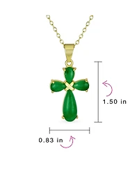 Bling Jewelry Natural Green Jade Small Cross Pemdant Necklace & Bezel Oval Drop Earrings Jewelry Set Gold Plated Sterling Silver